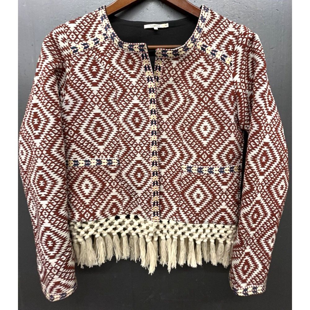 Tularosa Santa Fe Jacket Women S Red Open Front Fringe Southwestern Boho Blazer